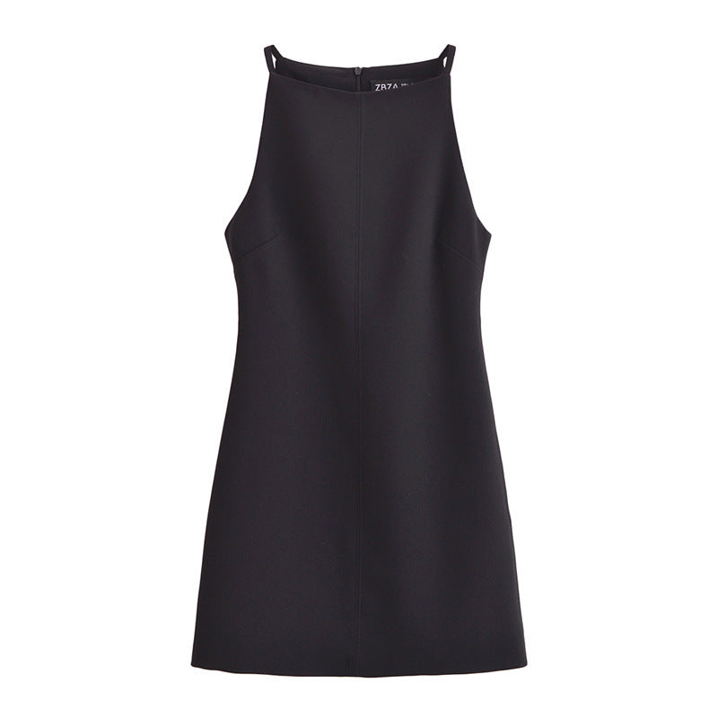 Women Straight Neck Sleeveless Slim French Style Midi Dress