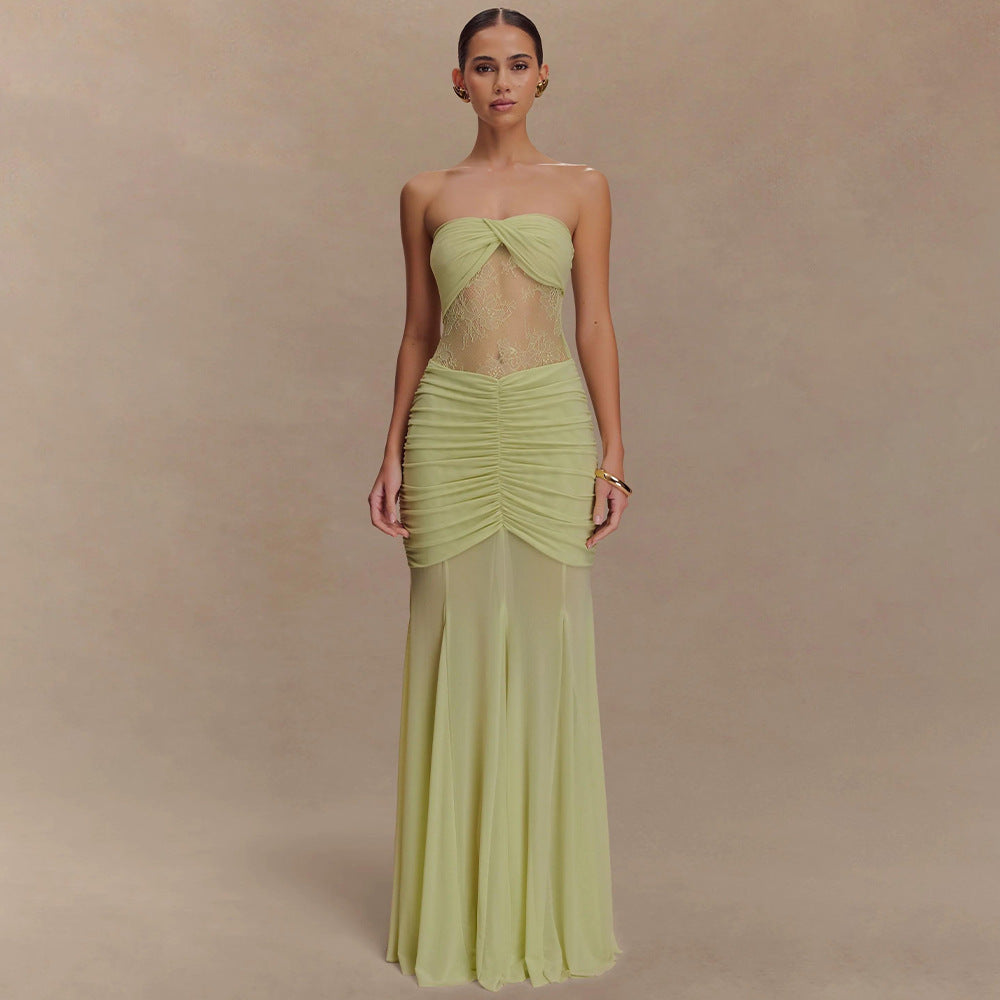 Women Slim Sleeveless Tube Top Bodycon Midi Party Dress