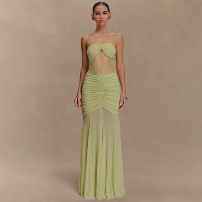 Women Slim Sleeveless Tube Top Bodycon Midi Party Dress