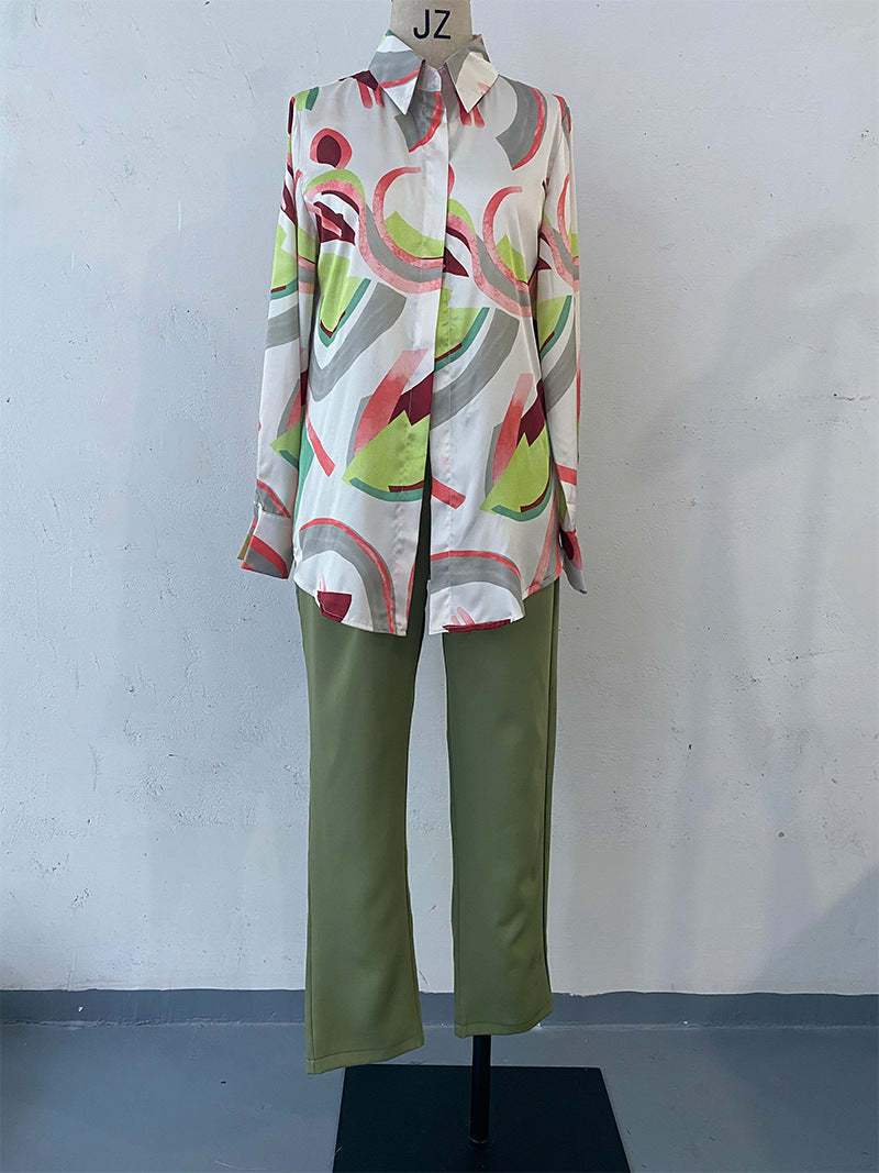 Printed Jacket Slim Trousers Two Piece Set Womens Daily Wear