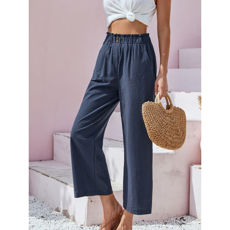 Cotton Linen Cropped Casual Pants Relaxed Fit For Women Wear