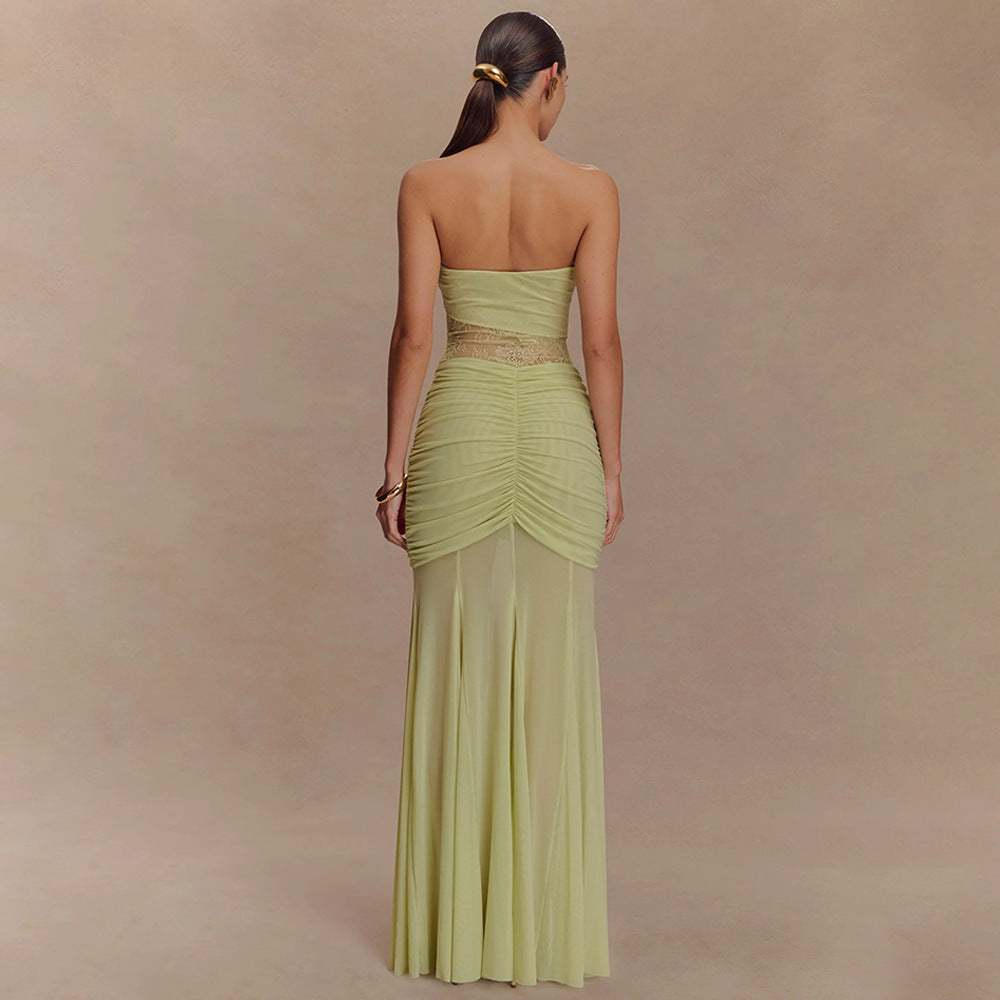 Women Slim Sleeveless Tube Top Bodycon Midi Party Dress