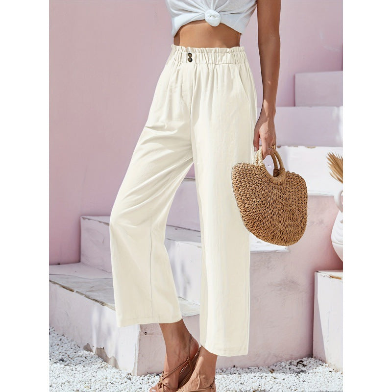 Cotton Linen Cropped Casual Pants Relaxed Fit For Women Wear