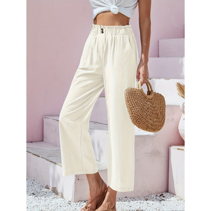 Cotton Linen Cropped Casual Pants Relaxed Fit For Women Wear