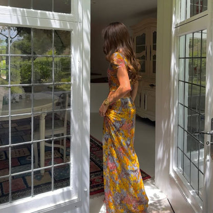 Miao Silk Printed Top And Skirt Set Valentine Holiday Outfit
