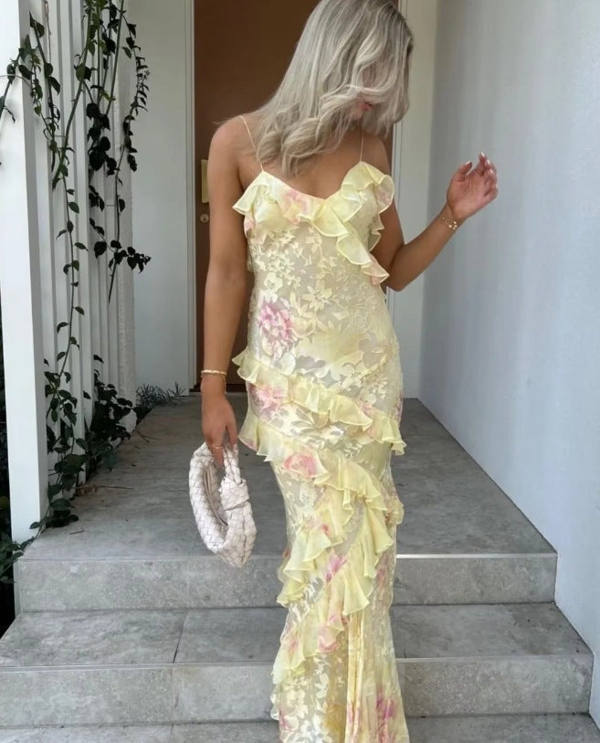 Halter Dress With Wavy Edge Elegant Summer Midi Dress Womens