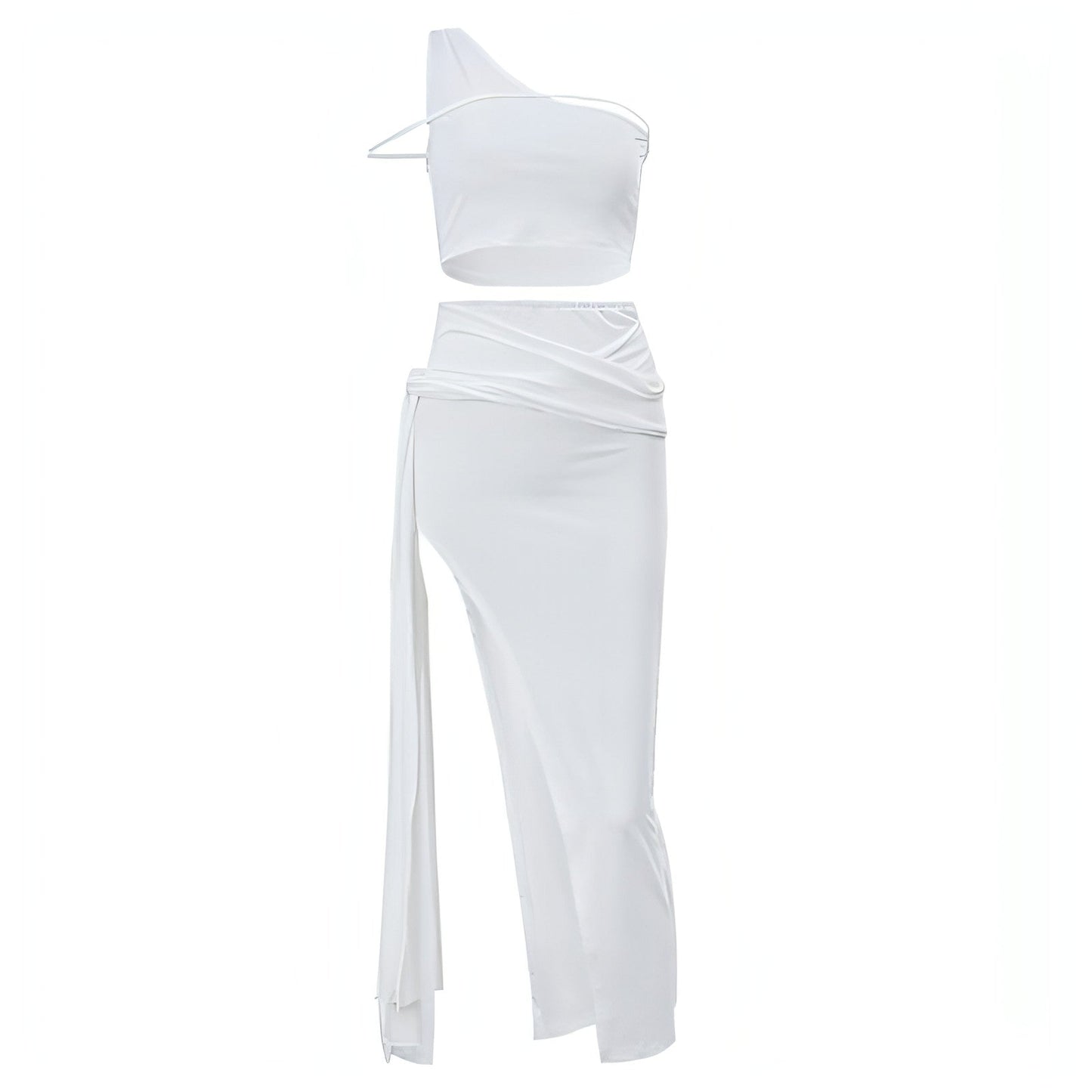 Women's Off Shoulder Crop Top High Slit Skirt Set Sexy