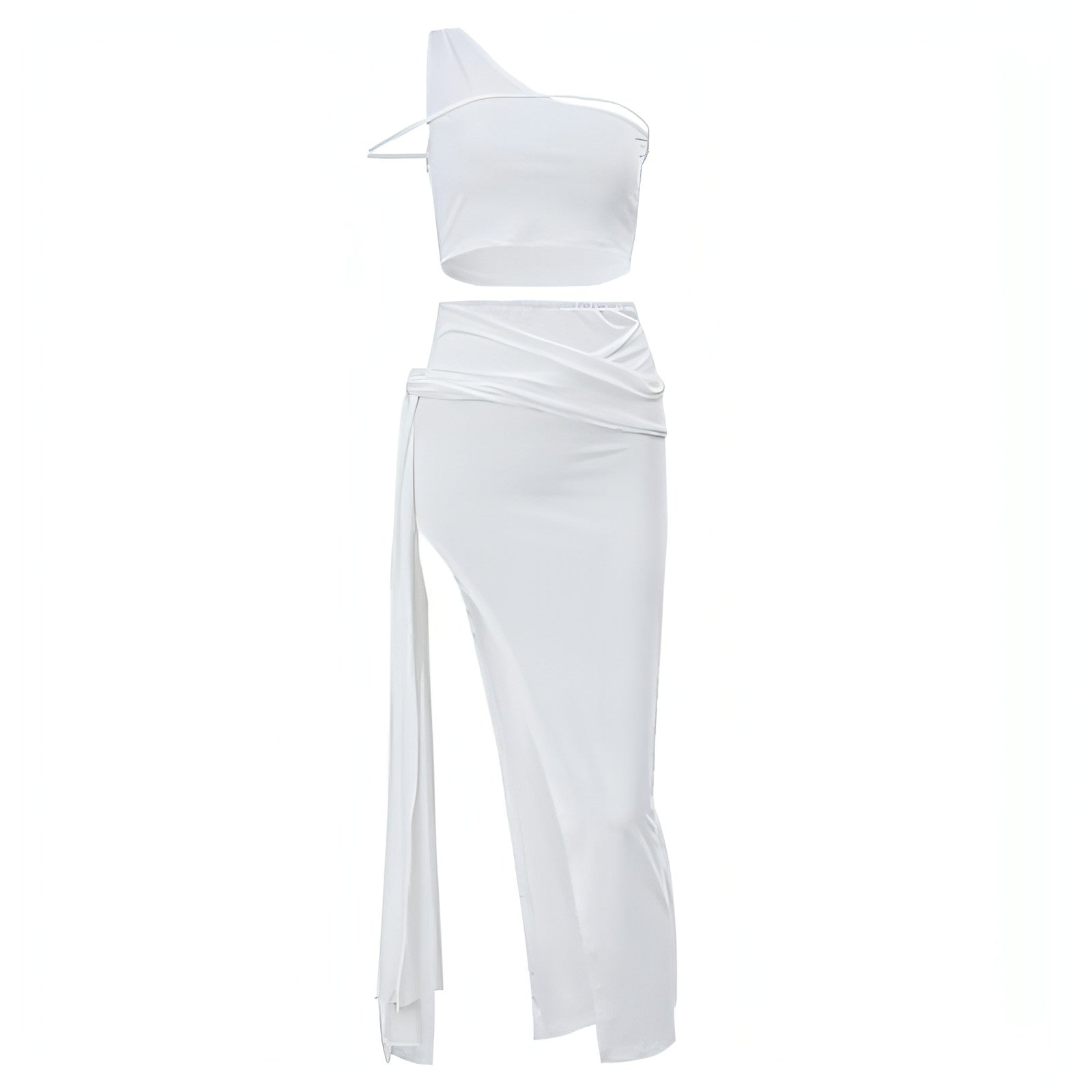 Women's Off Shoulder Crop Top High Slit Skirt Set Sexy