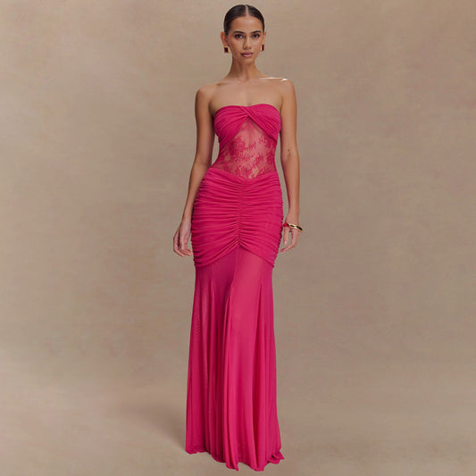 Women Slim Sleeveless Tube Top Bodycon Midi Party Dress