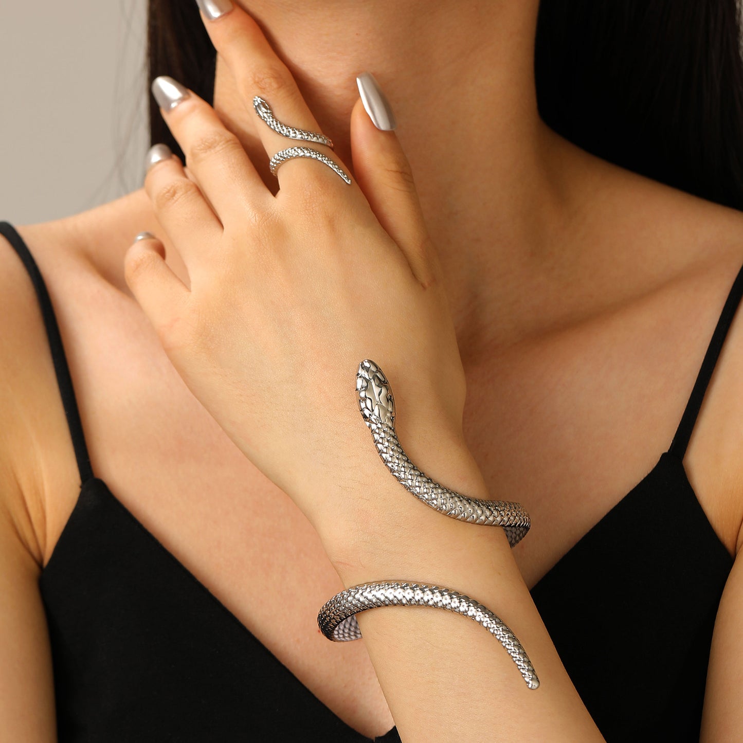 Snake Adjustable Bracelet Ring Set Gold Silver Jewelry