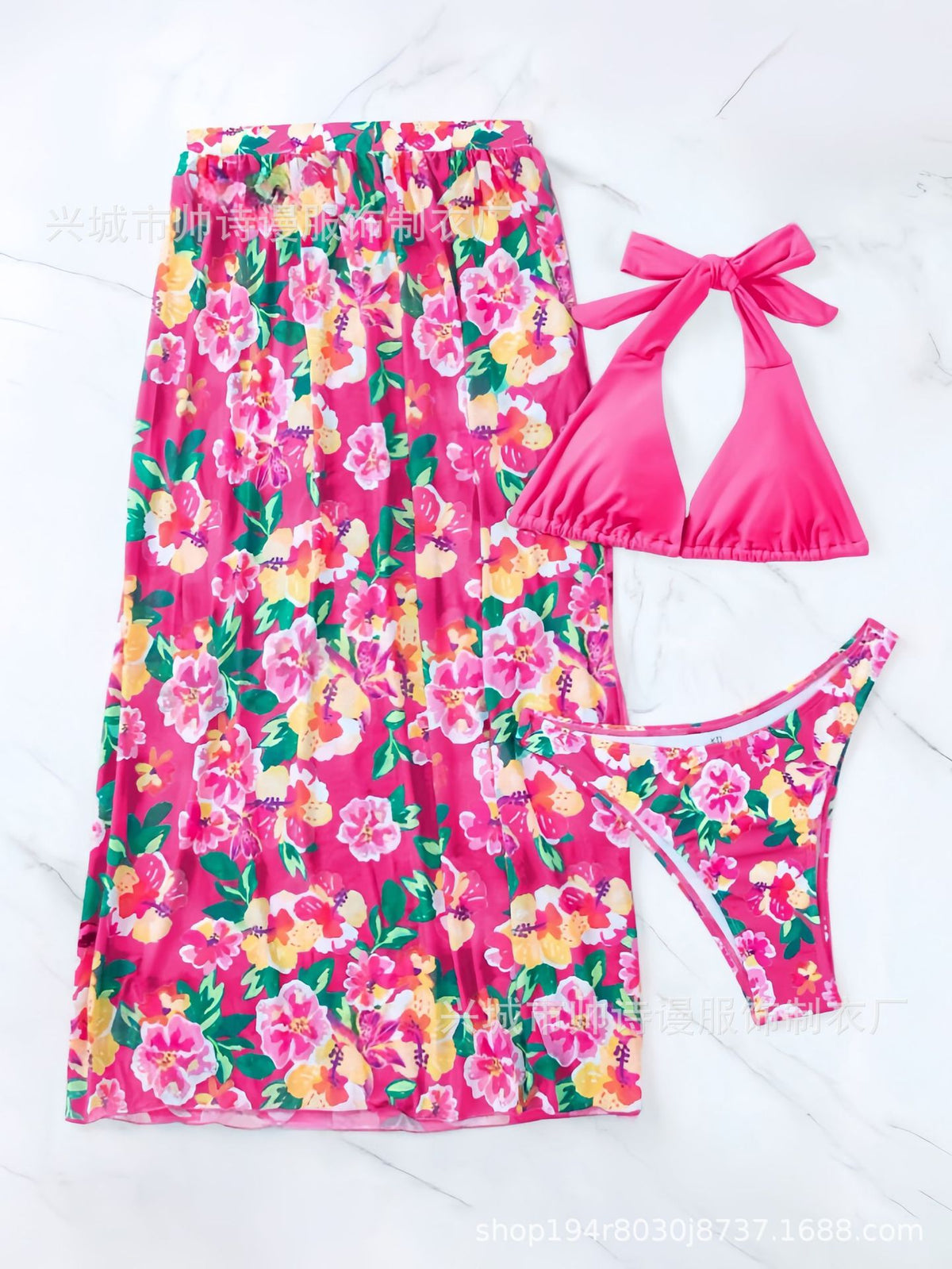 Women Print Drawstring Strappy Low Cut Two Piece Swimsuit