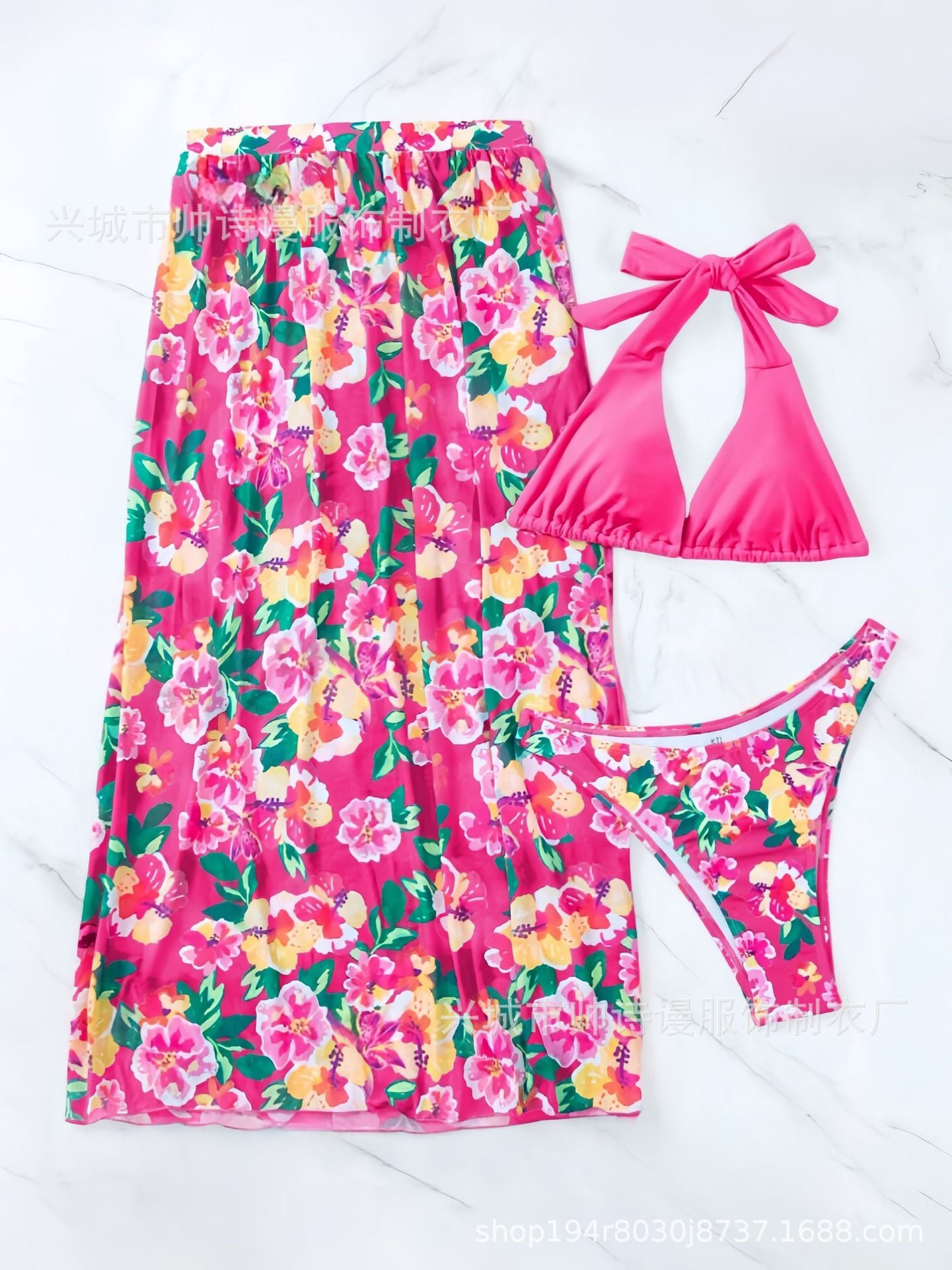 Women Print Drawstring Strappy Low Cut Two Piece Swimsuit
