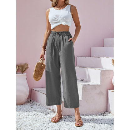 Cotton Linen Cropped Casual Pants Relaxed Fit For Women Wear