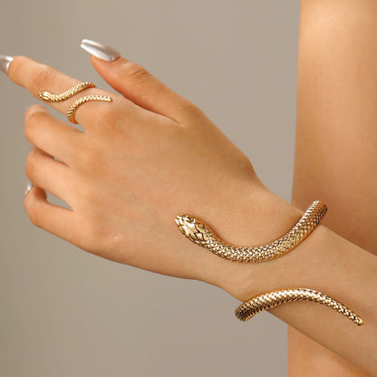 Snake Adjustable Bracelet Ring Set Gold Silver Jewelry