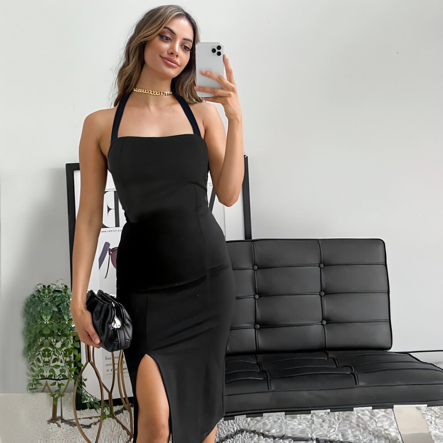 Women's Elegant Backless Halter Maxi Dress for Evening Wear