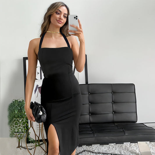 Women's Elegant Backless Halter Maxi Dress for Evening Wear