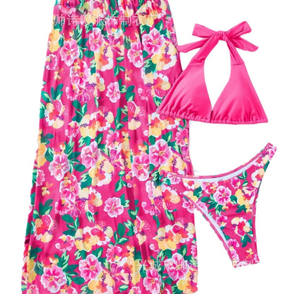 Women Print Drawstring Strappy Low Cut Two Piece Swimsuit