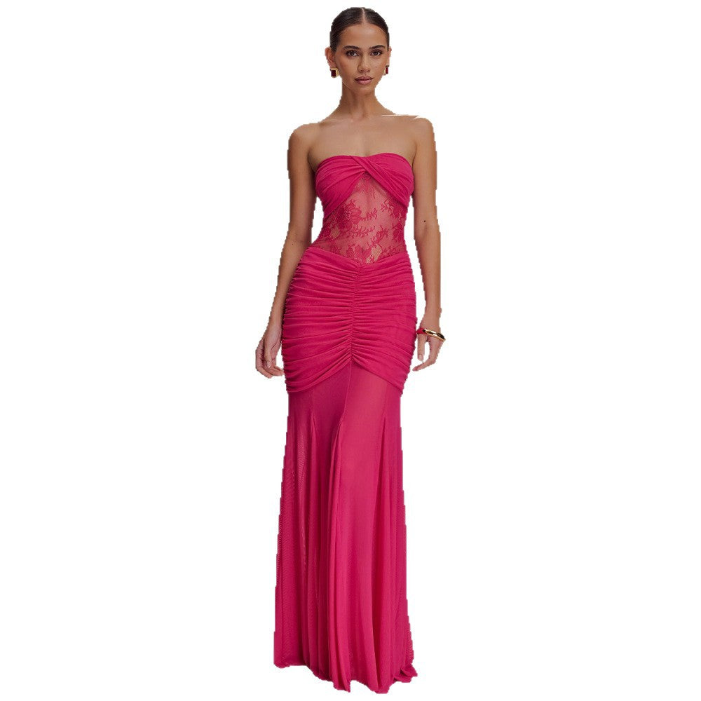 Women Slim Sleeveless Tube Top Bodycon Midi Party Dress