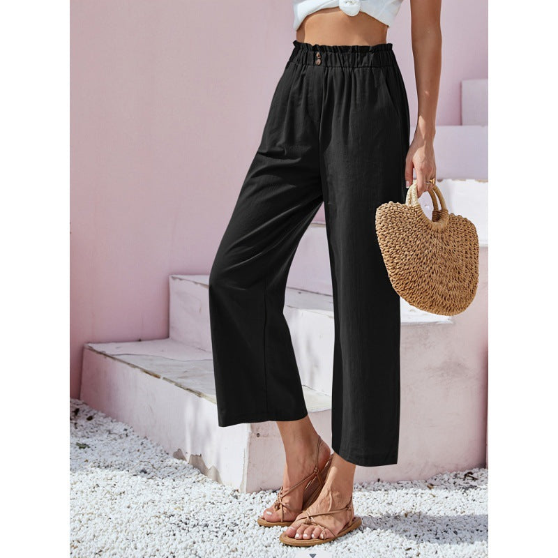 Cotton Linen Cropped Casual Pants Relaxed Fit For Women Wear