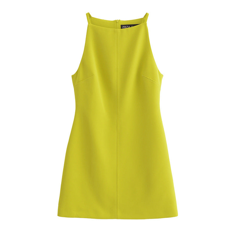 Women Straight Neck Sleeveless Slim French Style Midi Dress