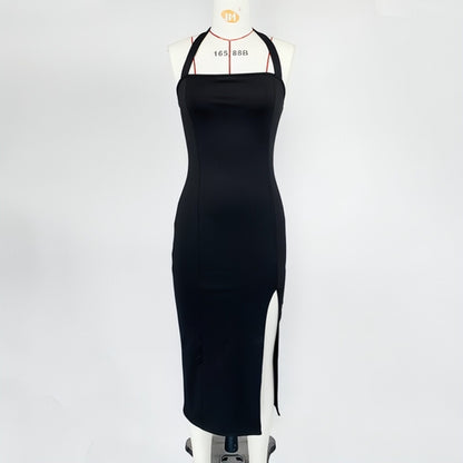 Women's Elegant Backless Halter Maxi Dress for Evening Wear