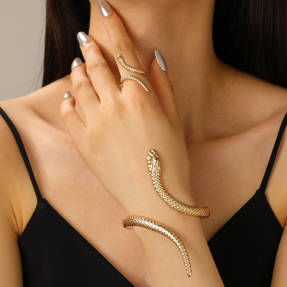 Snake Adjustable Bracelet Ring Set Gold Silver Jewelry