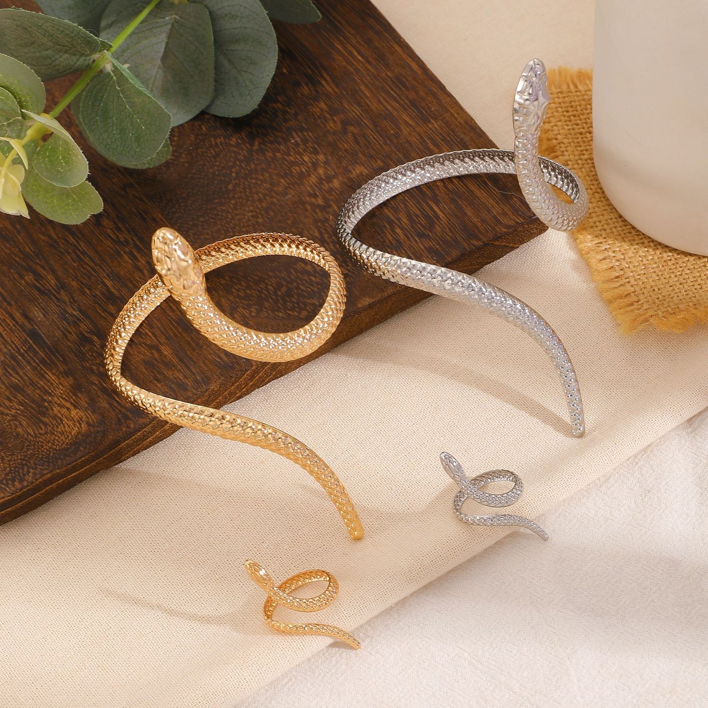 Snake Adjustable Bracelet Ring Set Gold Silver Jewelry