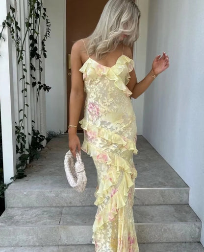Halter Dress With Wavy Edge Elegant Summer Midi Dress Womens