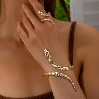 Snake Adjustable Bracelet Ring Set Gold Silver Jewelry