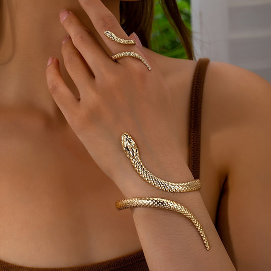Snake Adjustable Bracelet Ring Set Gold Silver Jewelry