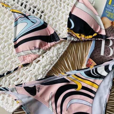 Women Adjustable Tie Strap Two Piece Bikini Set Swimsuit