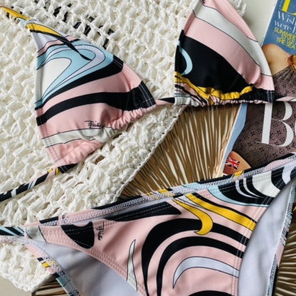Women Adjustable Tie Strap Two Piece Bikini Set Swimsuit