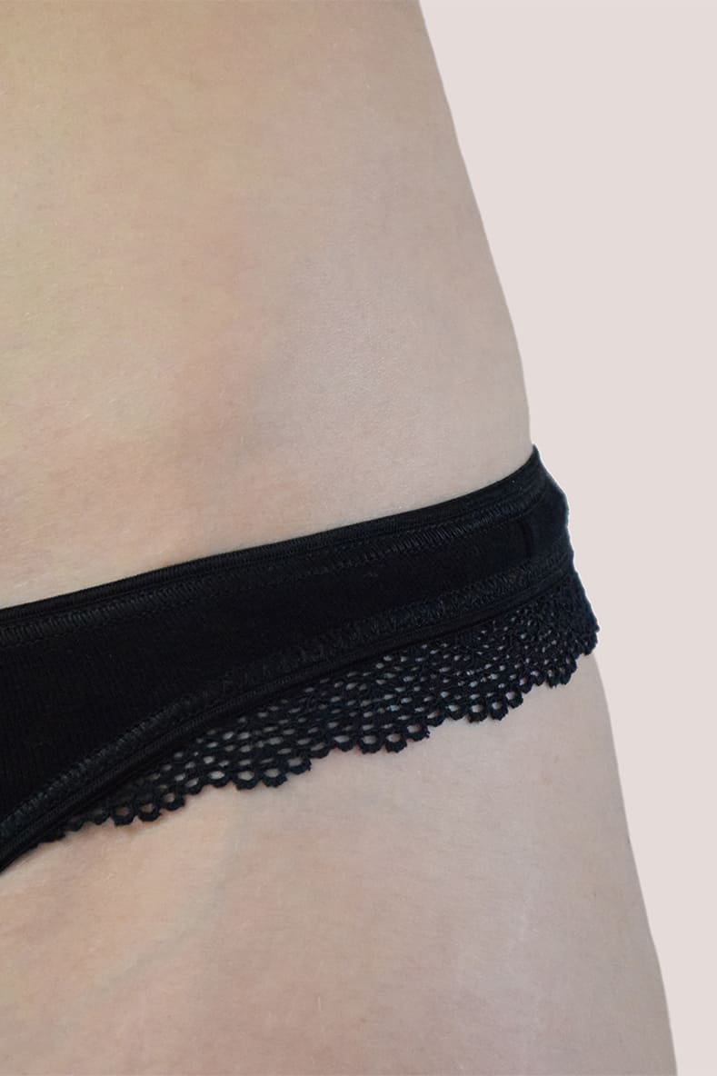 Women Black Organic Cotton Lace Thong Panty Underwear