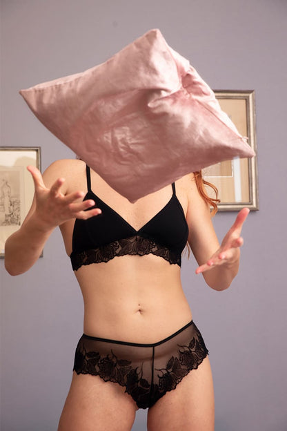 Women Black Lace Floral Sheer Shorty Panty Underwear