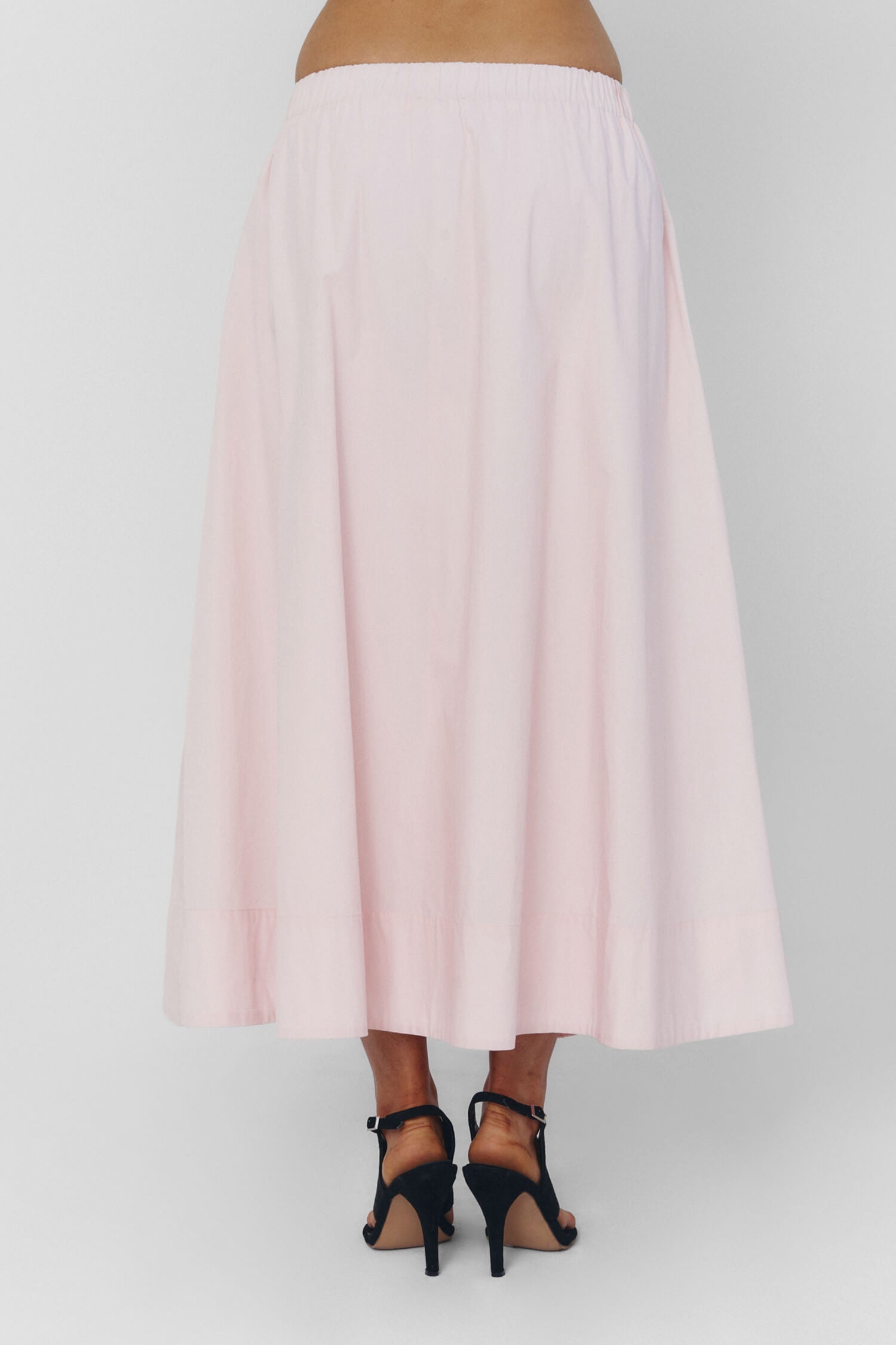 Women Pleated High Waist Cotton Midi Skirt Baby Pink