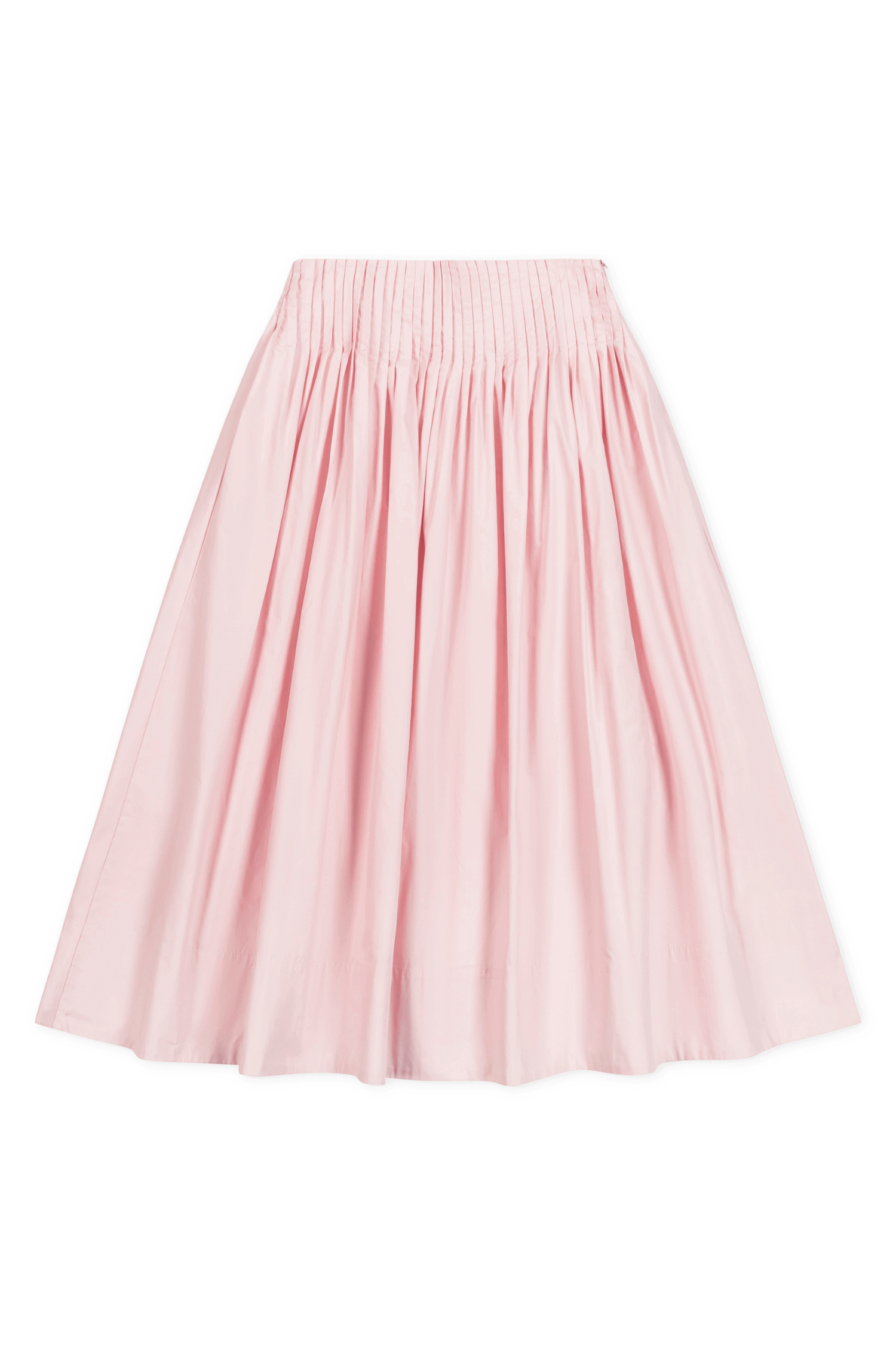 Women Pleated High Waist Cotton Midi Skirt Baby Pink