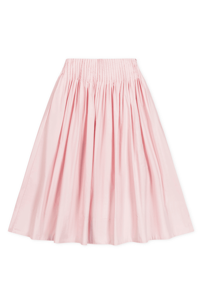 Women Pleated High Waist Cotton Midi Skirt Baby Pink