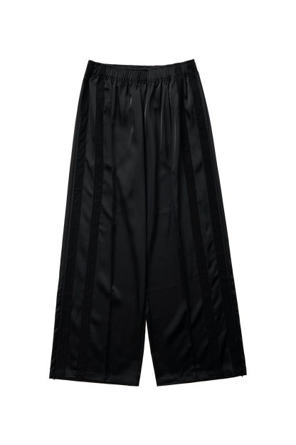 Leiseu Track Pants Black Wide Leg Contrast Trim Womens Style