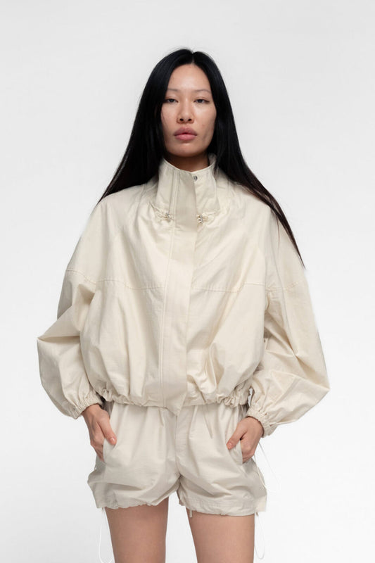 Women Lightweight Ivory Windproof Utility Anorak Jacket