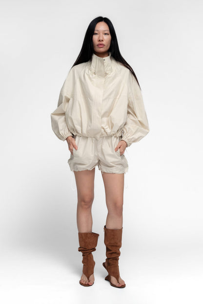 Women Lightweight Ivory Windproof Utility Anorak Jacket