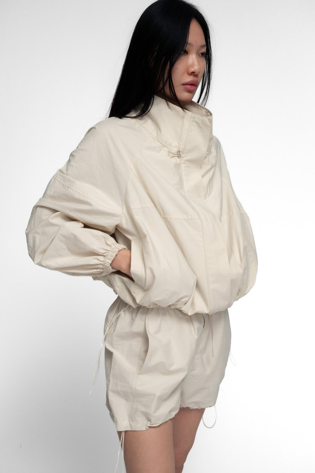 Women Lightweight Ivory Windproof Utility Anorak Jacket