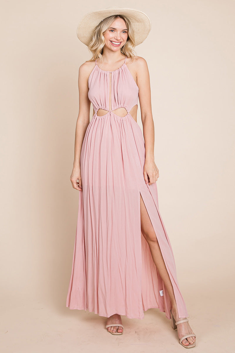 Split Front Cut-Out Halter Maxi Dress for Women