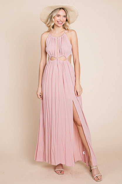 Split Front Cut-Out Halter Maxi Dress for Women
