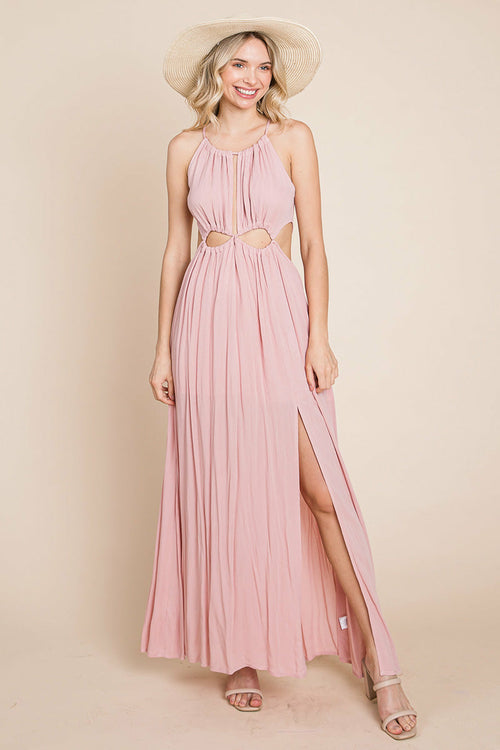 Split Front Cut-Out Halter Maxi Dress for Women