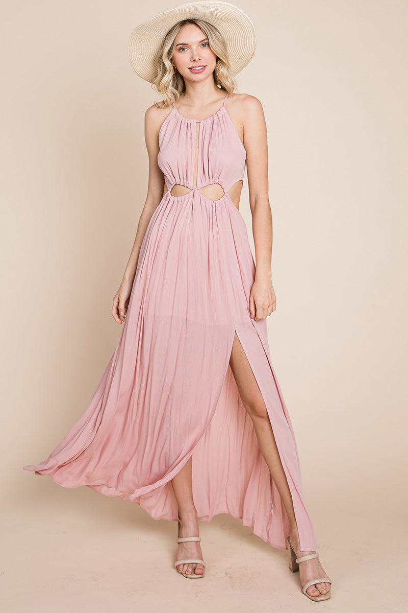 Split Front Cut-Out Halter Maxi Dress for Women