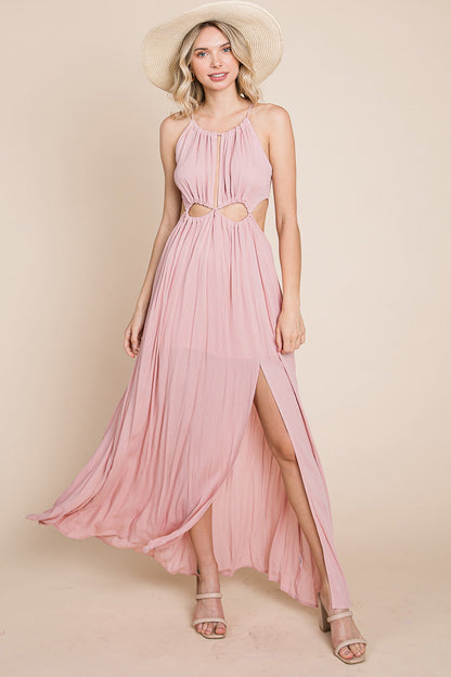 Split Front Cut-Out Halter Maxi Dress for Women