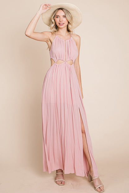 Split Front Cut-Out Halter Maxi Dress for Women