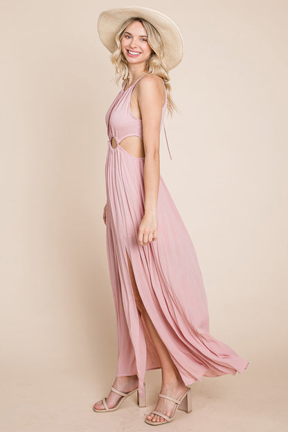 Split Front Cut-Out Halter Maxi Dress for Women