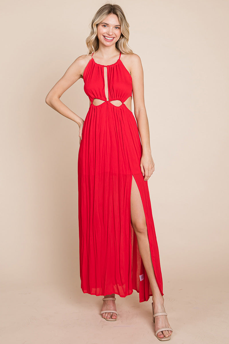 Split Front Cut-Out Halter Maxi Dress for Women