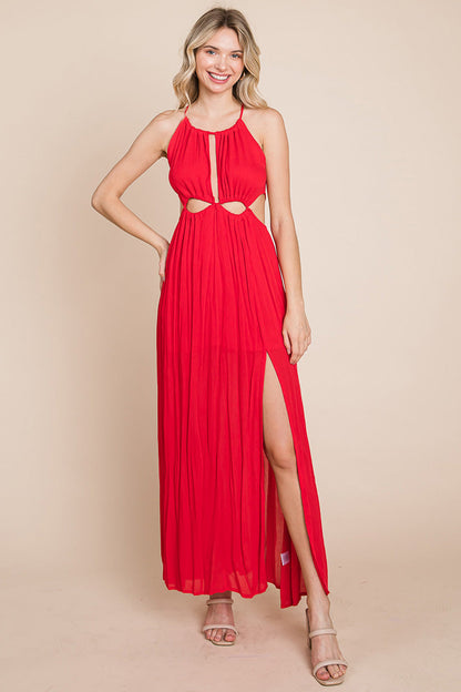 Split Front Cut-Out Halter Maxi Dress for Women